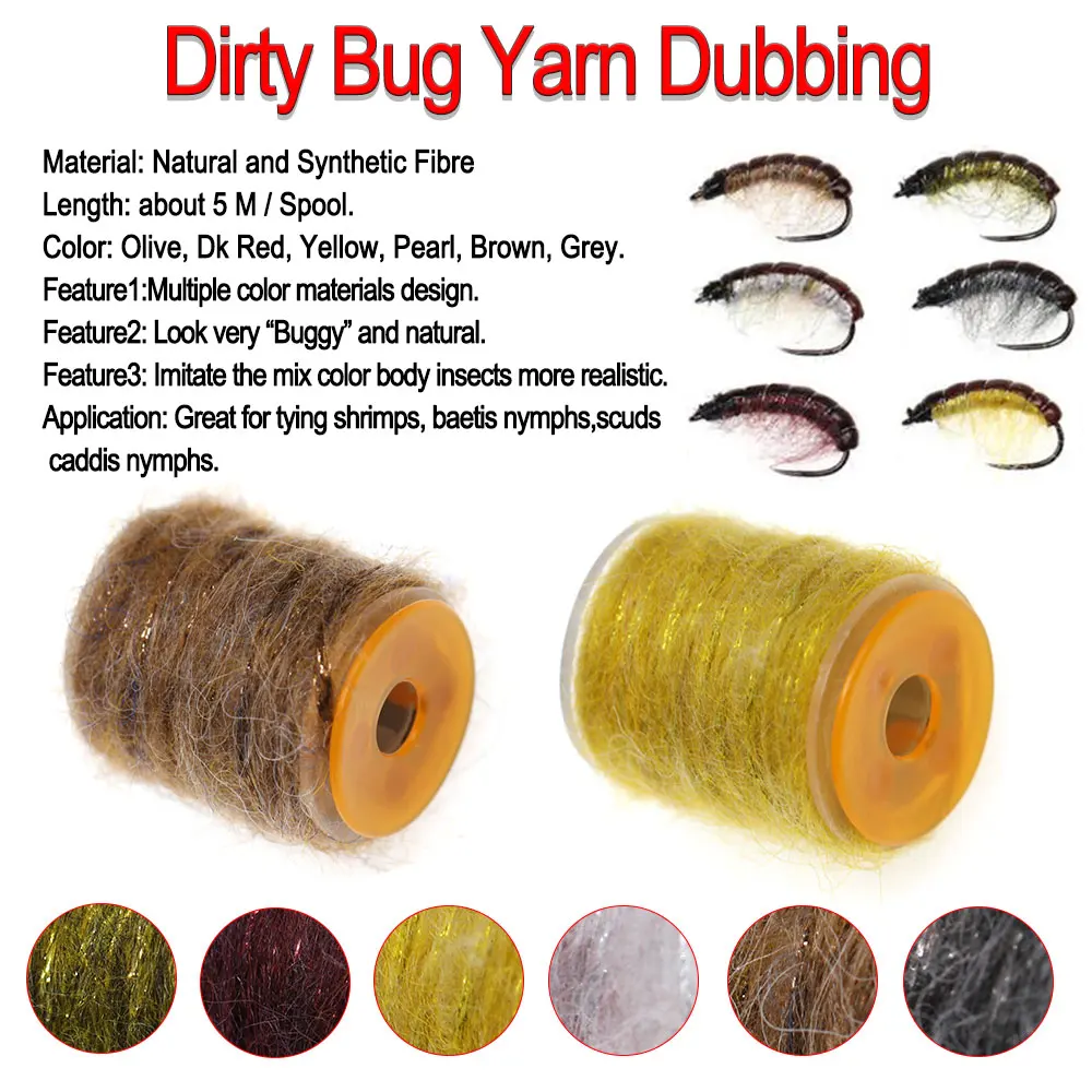 Vampfly 1 Spool Dirty Bug Yarn Dubbing Fishing Fly Tying Materials Mottled Dub Rope For Tying Shrimps Caddis Baetis Nymph Fly