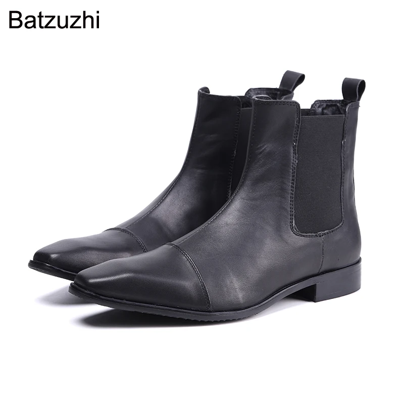 

Batzuzhi British Style Western Handmade Soft Genuine Leather Ankle Boots Men Black Motorcycle Short Boots Black Botas Militares