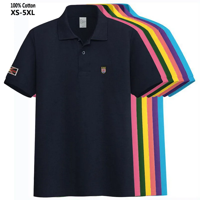 New-Designer XS-5XL Summer Mens Short Sleeve Polos Shirts 100% Cotton Lapel Sports-Tees Casual Polos Homme Fashion Male Tops