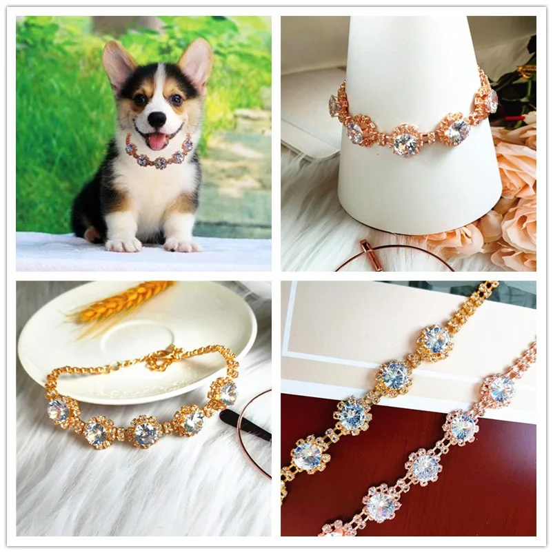 Dog Chain Pet Supplies Five Zircon Flowers Full Diamond Necklace Adjustable Cat Dog Jewelry Collar