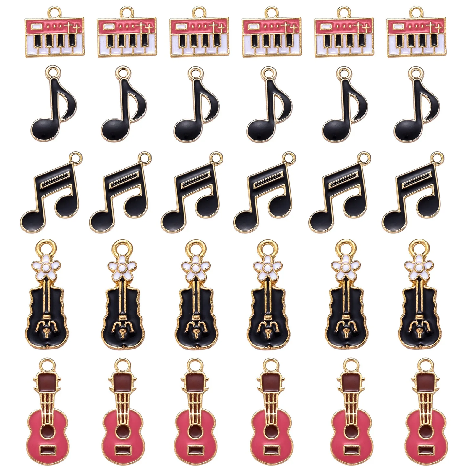 

30Pcs 5 Style Music Theme Charms Gold Plated Enamel Guitar Violin Note Pendants for Keychains Earrings DIY Jewelry Accessories