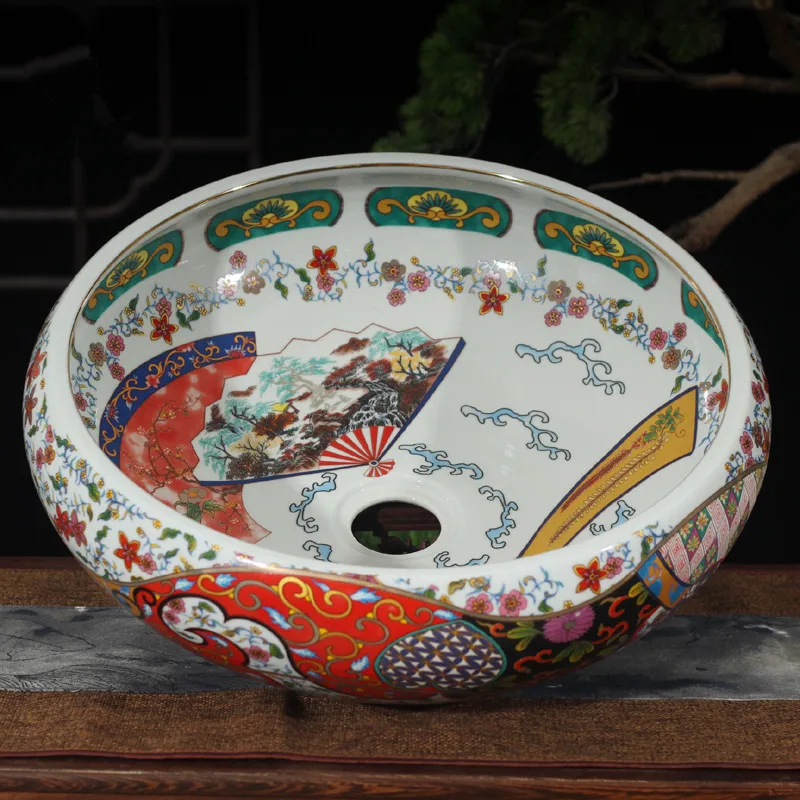 Porcelain China Classic Art bathroom sinks ceramic countertop hand painted sink washbasin