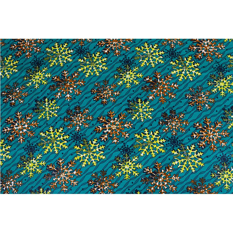 2019 Newest Fashion African 100% Cotton Yellow & Orange Snowflake Print Green Fabric Veritable Ankara Real Wax