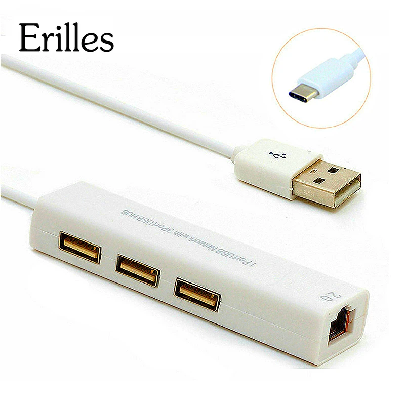 

Erilles USB 2.0 Type-C Tiny USB HUB to RJ45 Network LAN Adapter Ethernet With 3 Port for Android tablets High Quality wifi usb