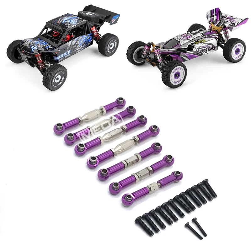 WLtoys RC Car Spare Parts 4WD 124018 124019 Purple Upgraded Metal Steering Gear Rod Long/Short Pull Bar Assembly 1/12