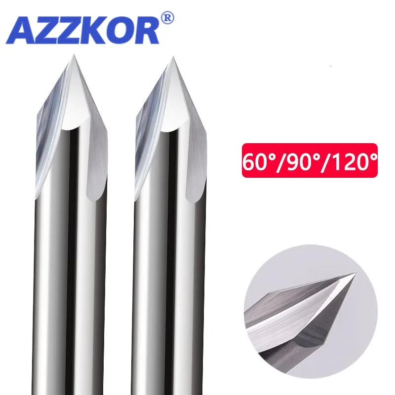 AZZKOR 60°90°120° 3-Flute Tungsten Steel Carbide Aluminum Straight Groove Chamfer Milling Cutter CNC Machine Machining Cutters