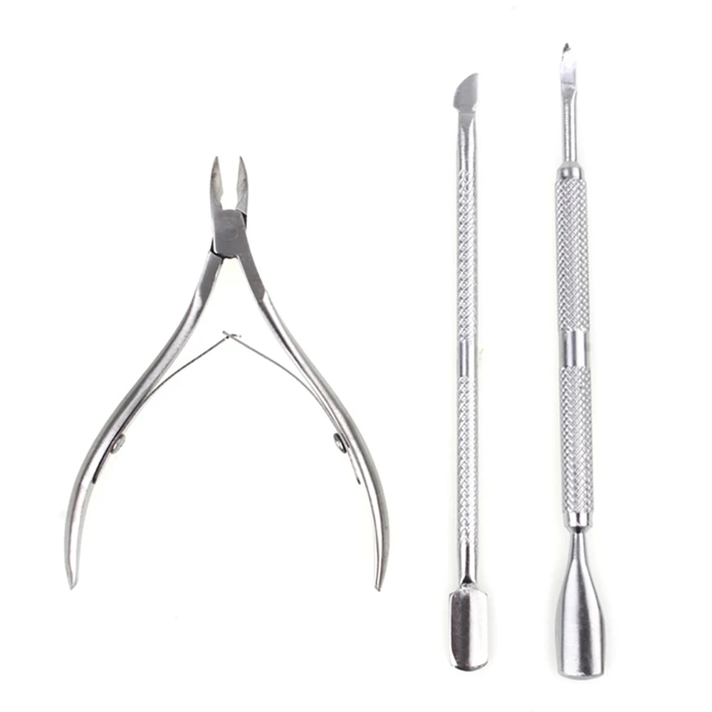 3pcs/set Nail Cuticle Pusher Professional Nail Art Tools Stainless Steel Cuticle Nipper Spoon Clipper Scissor Pusher Remover Set