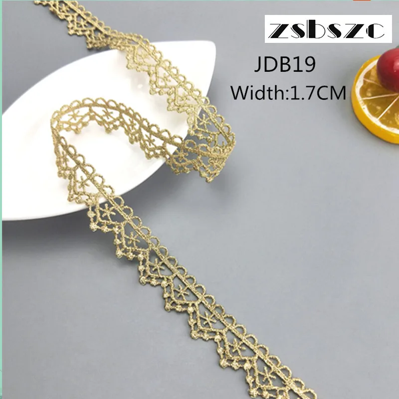 1.7CM Width 10Yards Fashion Gold Lace Wave Ribbon Glitter Crocheted DIY Craft Sewing Supplies