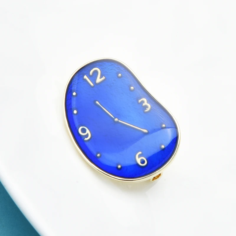 Wuli&baby Designer Enamel Clock Brooches Women Men Blue White Clock Timer Office Casual Brooch Pins Gifts