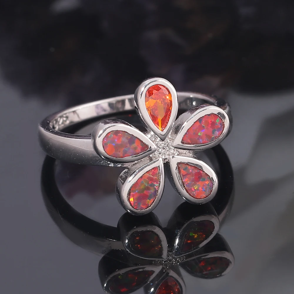 CiNily Created Orange Fire Opal Orange Stone Zircon Silver Plated Wholesale Hot Sell Women Jewelry Ring Size 6-9 OJ9621