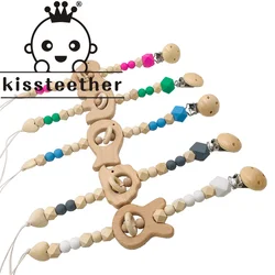 Kissteether 1pcs Food Grade Wooden Animal modeling Pacifier Chain Children Training Toys Baby  Teethers DIY Crafts