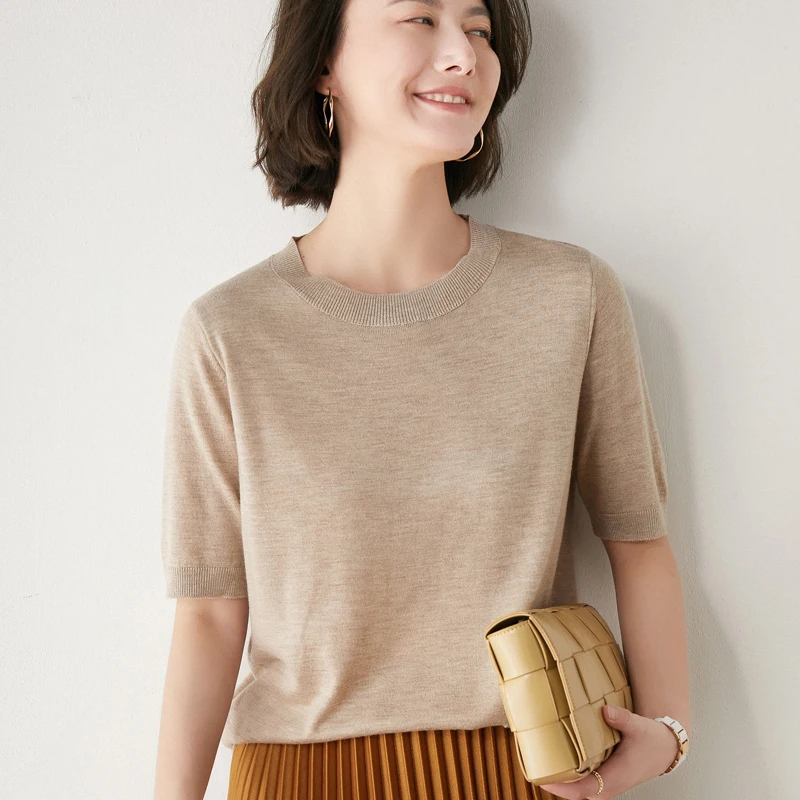 New Arrival Summer Cashmere Wool Sweater Spring Summer Women Solid Short Sleeve O-neck Pullovers Knitted Sweaters