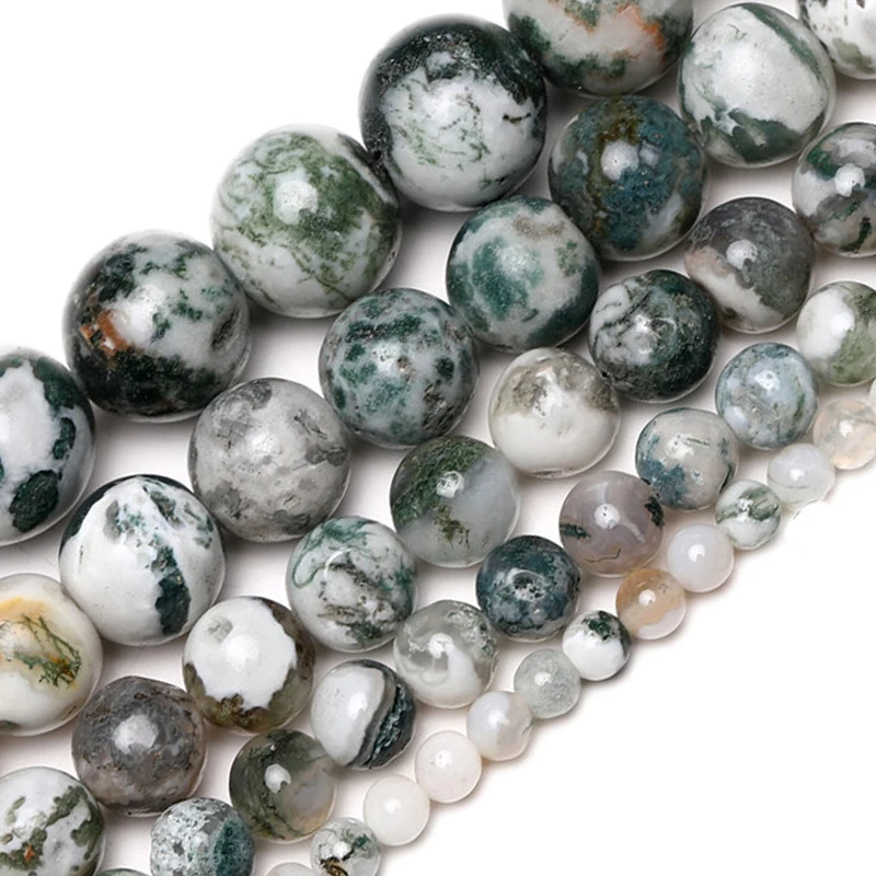 Wholesale Natural Stone Tree Agates Round Loose Beads 15\