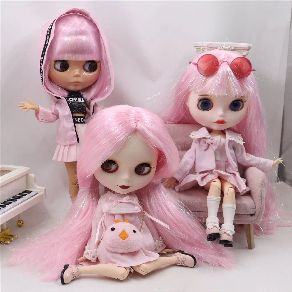 ICY DBS Blyth Doll 1/6 30cm bjd Pink hair carries shiny lines nude joint body with big breast girl toy gift BLm471017