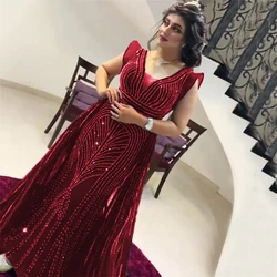 Elegant Evening Dress for Women 2024 V-Neck Cap Sleeves Mermaid Velvet Crystal Long Formal Wedding Prom Party Gown Customized