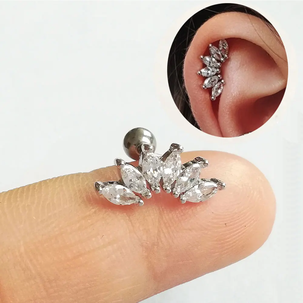1 Pcs Fashion Elegant Crystal Ear Piercing Stud Star Butterfly Flower Cartilage Helix Conch Screw Back Earring For Woman Jewelry