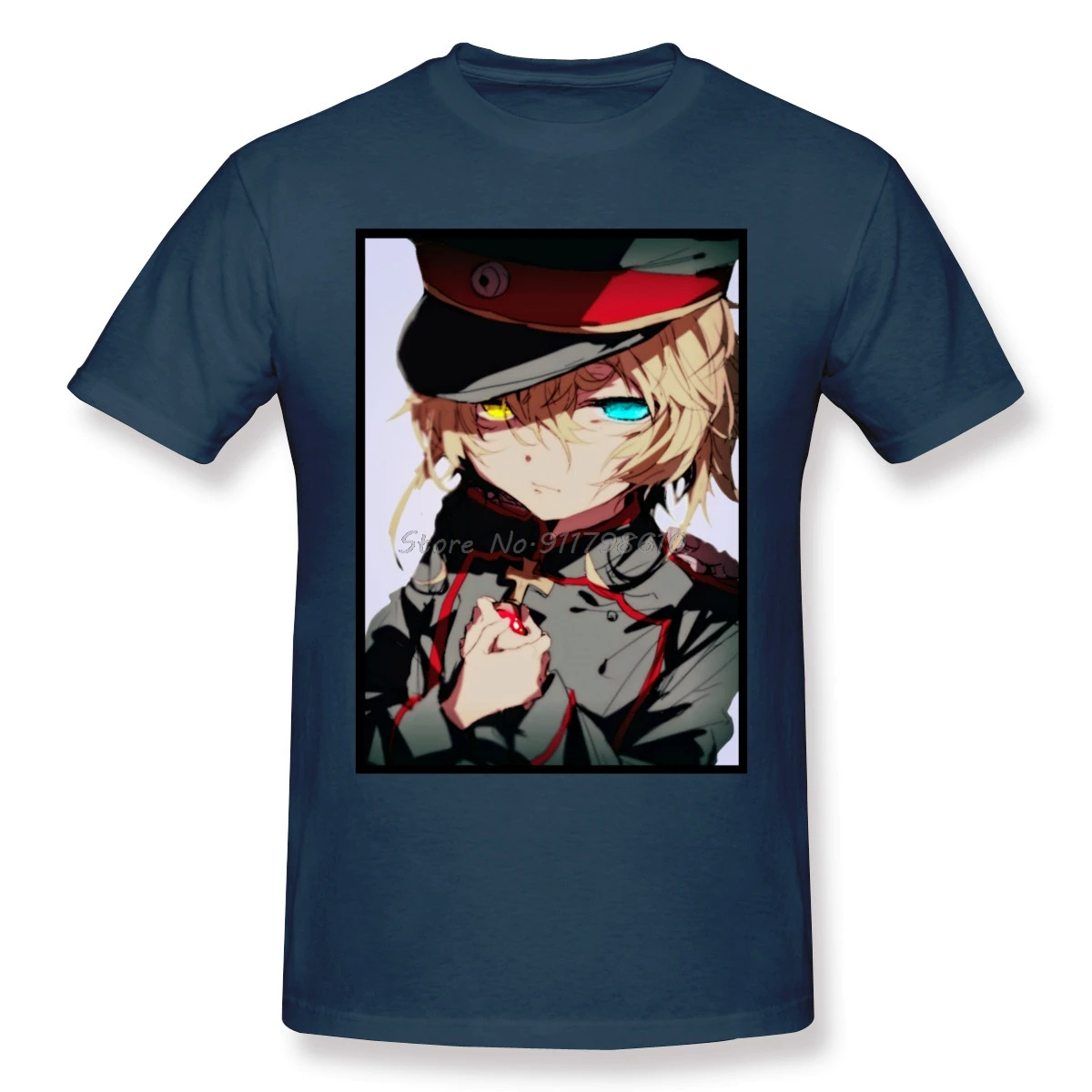 تيشيرت تانيا فون ديغوريتشاف يوجو سينكي أنيمي تي شيرت المتضخم برقبة دائرية من القطن مخصص قمصان قصيرة الأكمام