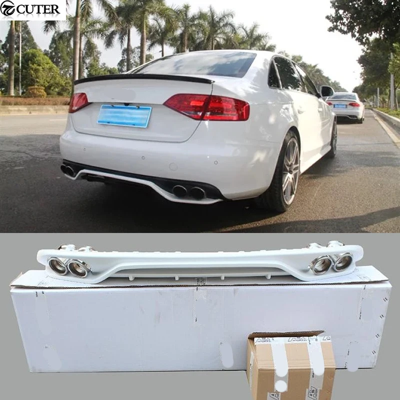 A4 B8 Abt Style Rear Diffuser Car Rear Bumper Lip with Exhaust Tail Throat for Audi A4 B8 Standard Bumper 09-12