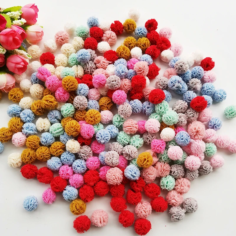 100pcs/lot 15mm 10colors mesh flower ball For sewing on Scarf Shoes Hats Fur DIY Crafts Hair clip Accessories