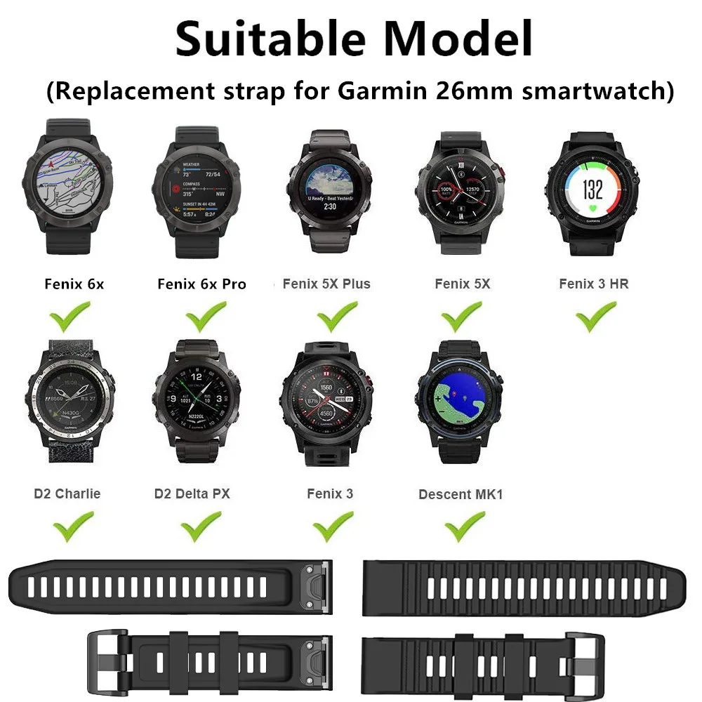 26mm WatchBand Strap For Garmin Fenix 7X 6X 6XPro 5X Easyfit Sport Silicone Wriststrap Quick Release For Garmin Fenix 3 HR Band