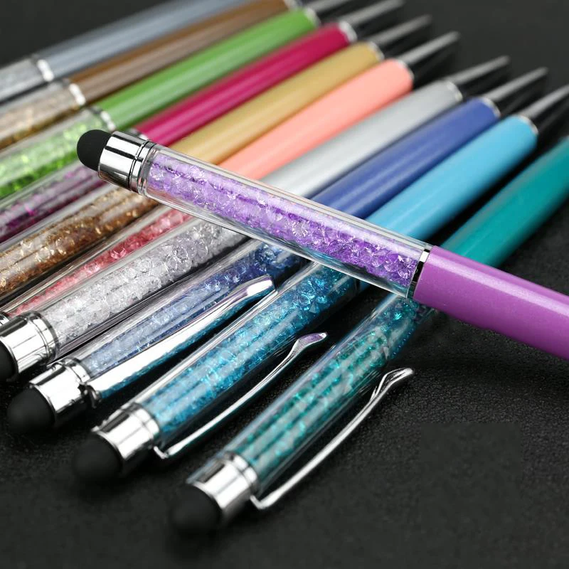 10 Stuks Creatieve Kristallen Pen Diamant Balpen Briefpapier Balpen Stylus Stylus 0.7Mm Blauwe Navulling