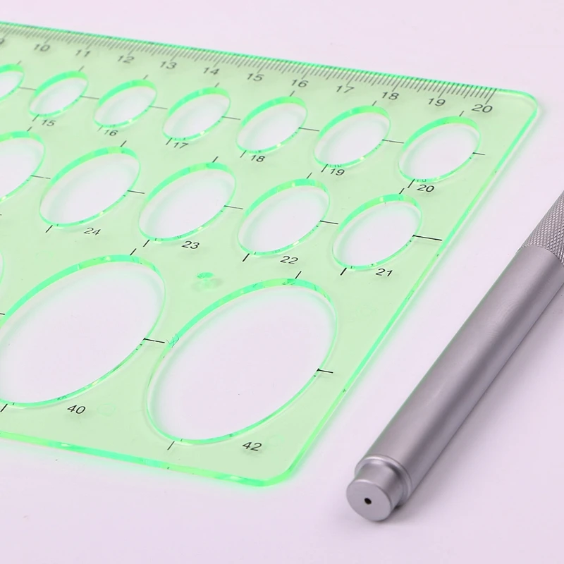 Green Plastic Oval Geometric Template Ruler Stencil Measuring Tools Students Hot