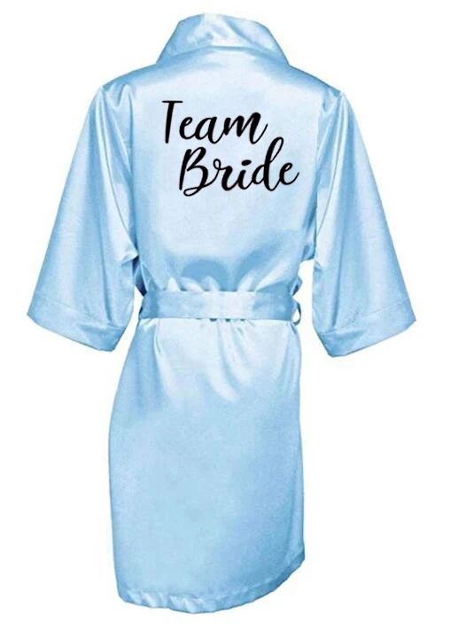 blue pink robe bride bridesmaid robe with white black letters mother sister of the bride wedding gift bathrobe kimono satin robe