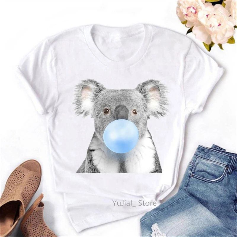 

Funny T Shirts Women Koala Chewing Gum Animal Print Tshirt Harajuku Kawaii Clothes Female T-Shirt Summer Tops Tee Shirt Femme