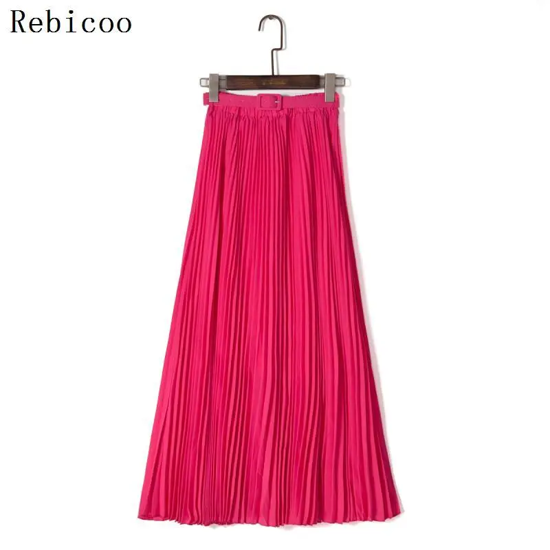 Fast Shipping   Summer New Arrival Bohemian Elegant Pleated Solid Color High Waist Chiffon Long Maxi Skirt