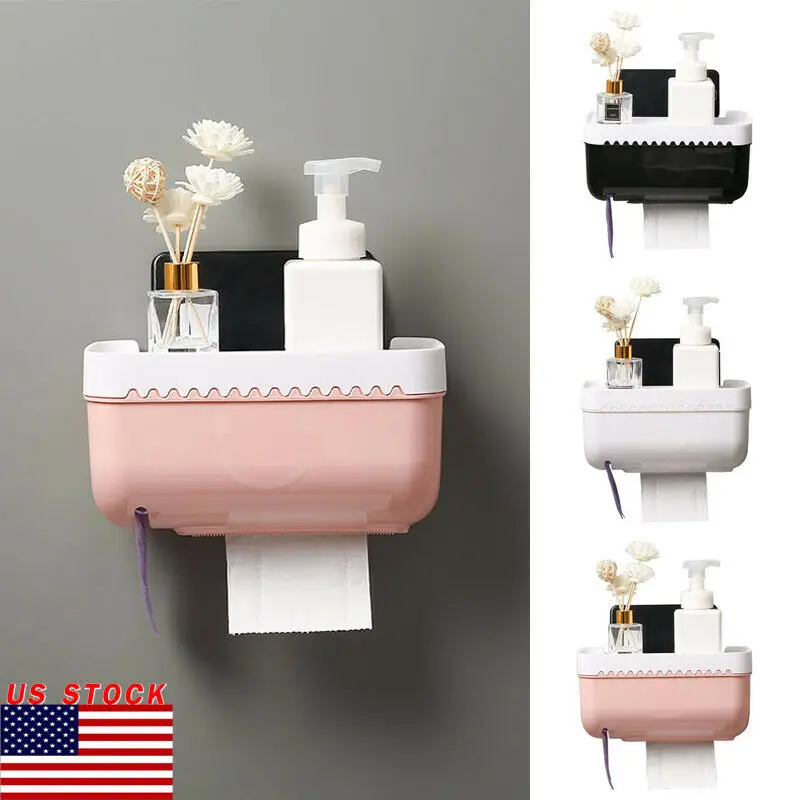 Bathroom Toilet Paper towel Holder Wall Mount Plastic WC Toilet Paper Holder with Storage Shelf Rack Paper Storage Box Dropship