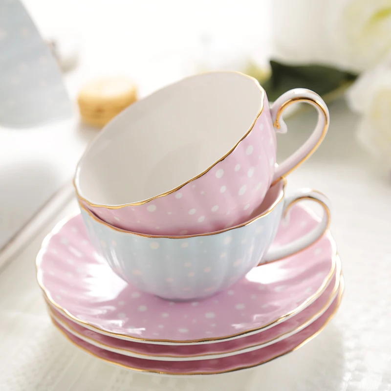 Luxury England Ceramic Coffee Cup Sauce Set Pink  Afternoon Tea cup French UK Mug Point Bone China Pumpkin Cups Kit