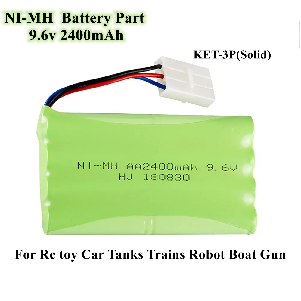 1PC AA 9.6v 2400mah NI-MH Battery For Rc toy Car Tanks Trains Robot Boat Gun NI-MH 9.6v Rechargeable Battery KET-3P Solid Plug 