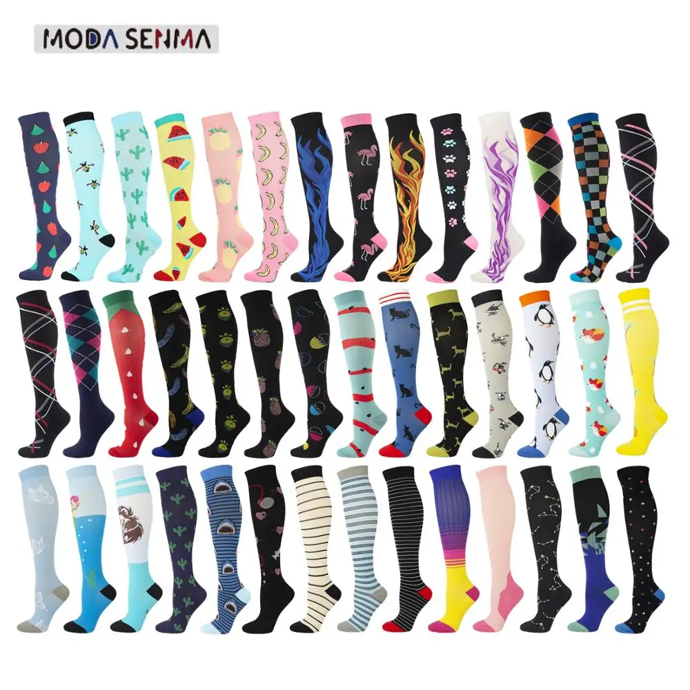 2020 New Cycling Compression Stockings Unisex Sport Leg Pressure Nylon Running Travel Sock Long Health Compress Socks Animals