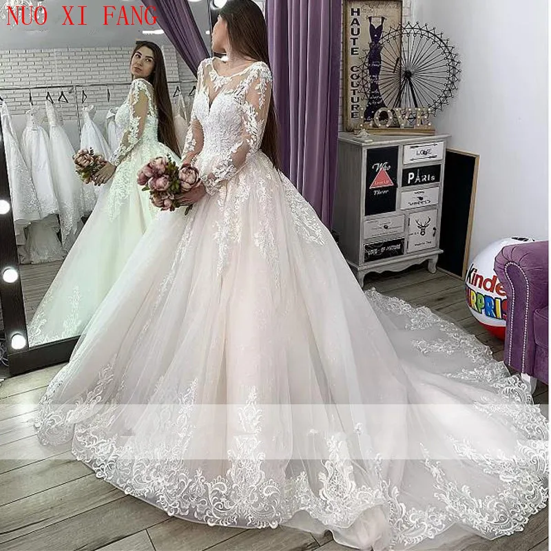 Luxury Lace Appliques A-line Wedding Dresses 2023 Long Sleeves Scoop Neck Floor Length Vestido de novia Bridal Gowns trouwjurk