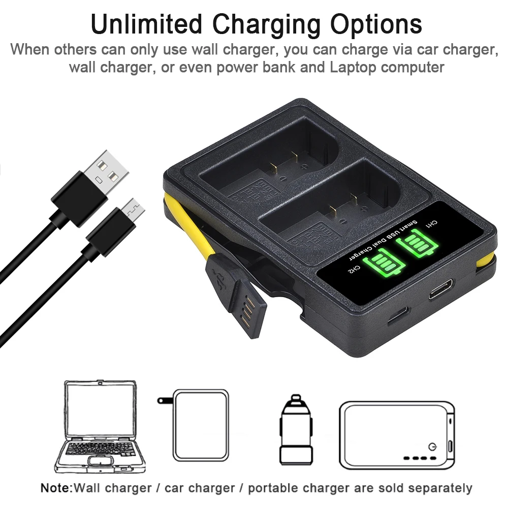 Batería + cargador USB dual LED para batería EN-EL15 EN-EL15A y Nikon D600 D610 D750 D800 D810 D850 D7000 D7100 D7200 1 v1