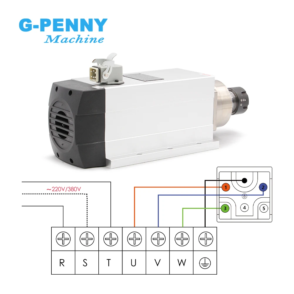 4.5kw ER32 air cooled spindle motor 220v/380v square spindle Ceramic ball bearings spindle 0.01mm accuracy with mounting flange