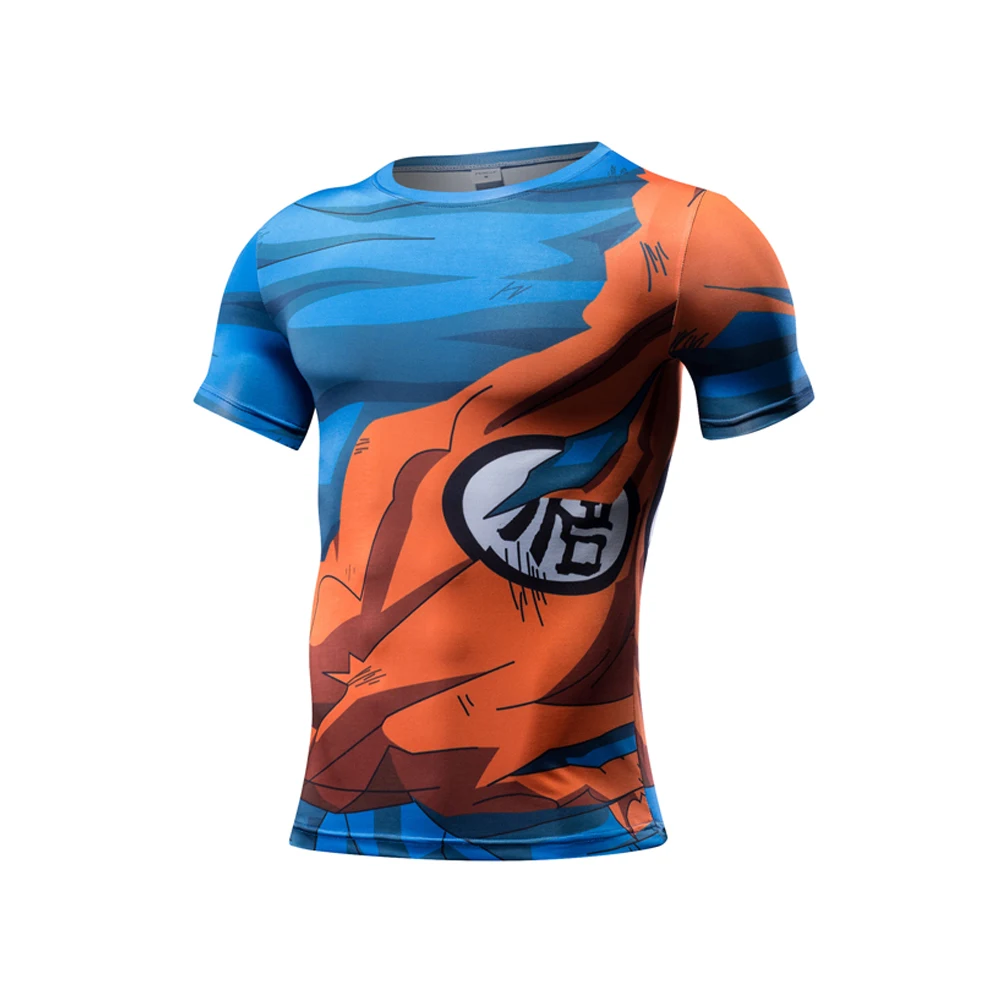 2021 Summer Men's New Casual T-Shirt Fashion Anime Goku Brand Hip-Hop Short-Sleeved Street Clothing Sports Slim Tops