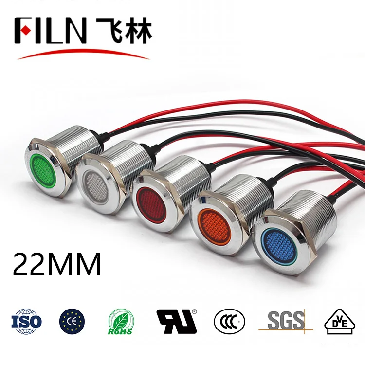 FILN Metal flat head 22mm 12v 110v 24v 220v signal lamp for the gate high quality red blue green white yellow indicator light