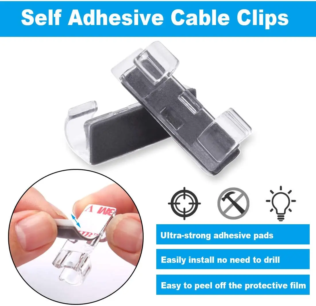 10 100 Pack adesivo per auto Organizer per cavi Clip avvolgicavo supporto per cavo di derivazione gestione del cavo scrivania fermacravatta fissatore Clip per auto