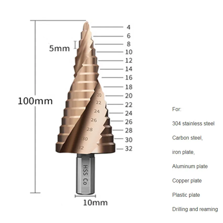 M35 5% Cobalt Step Drill Bit HSSCO Cone Metal Tool Hole Cutter4-12/4-20/4-22/4-25/4-32