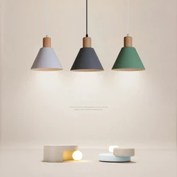 Creative Modern Pendant Hanging Lamp Wood Metal Suspension Pendant Light for Kitchen Dining Room Bar Drop Lights Lampshade