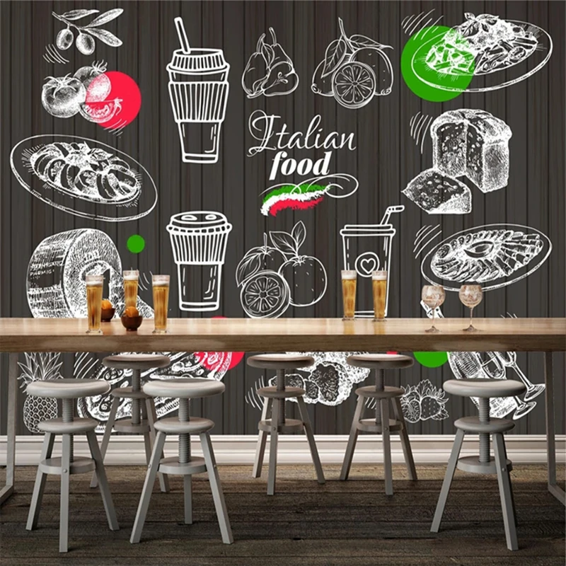 Custom 3D Mural Sketch Bread Snack Food Summer Juice Milk Tea Dessert Photo Wallpaper Restaurant Shop Bar Background Wall Paper