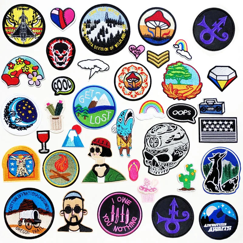 Rainbow Mushroom Patches Cloth Mend Decorate Sew On Patch Clothes Apparel Sewing Decoration Applique Badges Mountain Moon