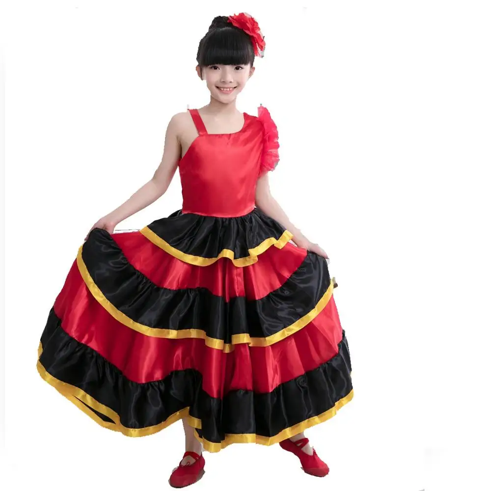 Kinderen Flamenco Jurk Meisjes Spaanse Dans Kostuums Vestido Flamenco Rok-540 Graden