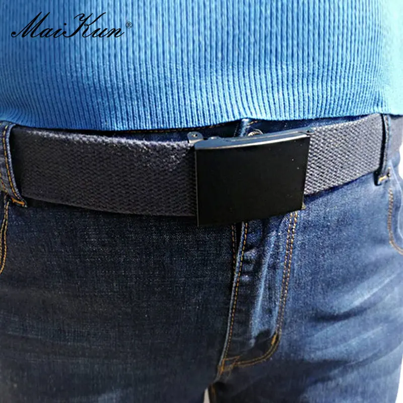 MaiKun-cinturones de lona para hombre, Correa táctica militar, hebilla deslizante de Metal, para pantalones vaqueros