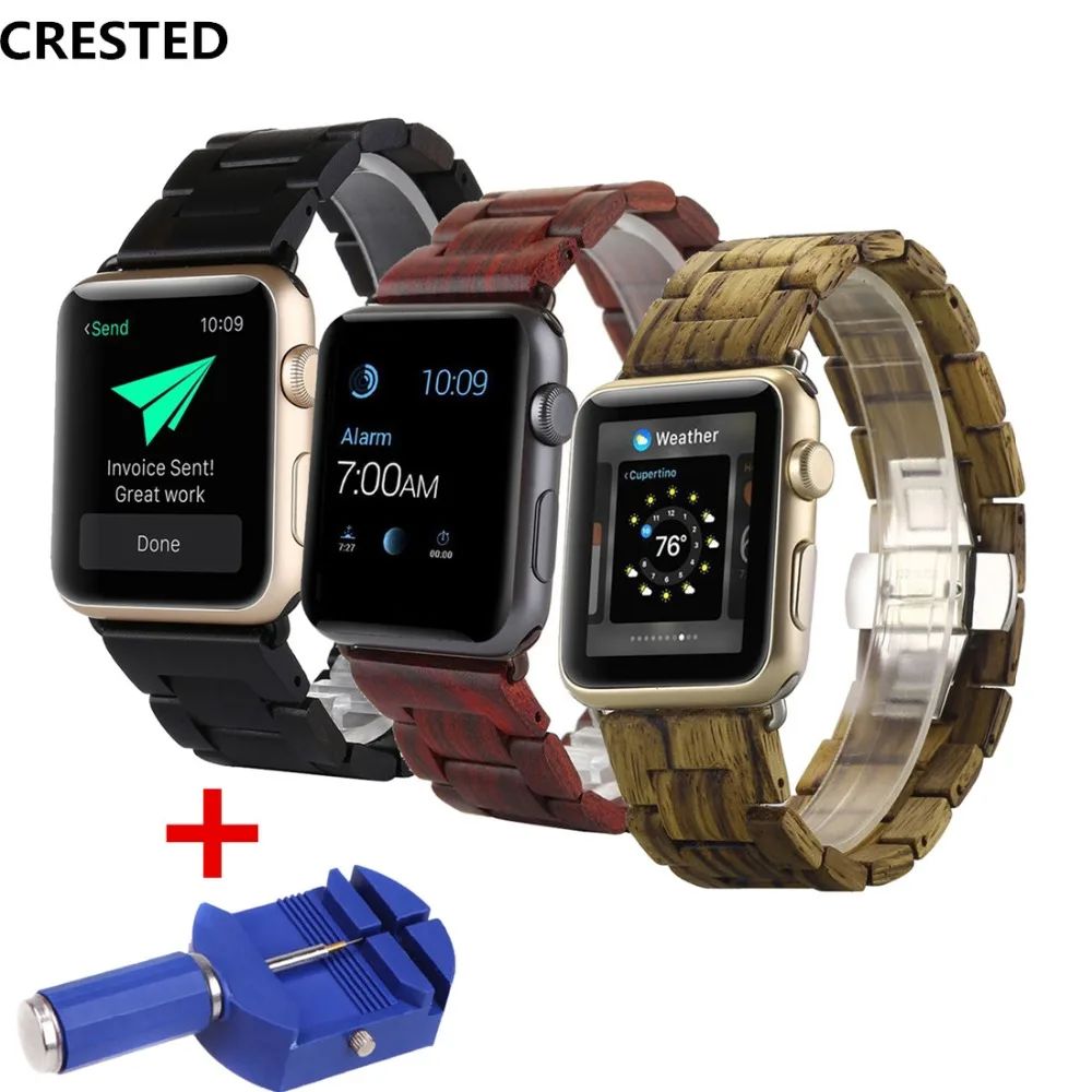 Wood Strap For Apple Watch band 45mm 41mm 44mm/40mm 49mm Wooden Butterfly Bracelet watchband for iwatch series se 6 7 8 ultra