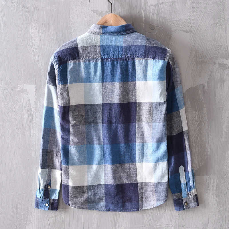 

New designer brand plaid shirt men spring cotton shirts for men long-sleeved mixed color men shirts linen breathable clothes