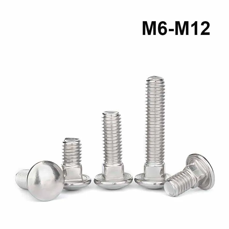 M6 M8 M10 M12 304 Stainless Steel Truss Round Head Square Neck Carriage Screw Coach Bolt for Shelf Desk Length 12-100mm
