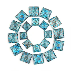 Blue White Porcelain Square Pattern Fit 15/20/25/30mm DIY Jewelry Making Glass Cabochons Cameo Base Setting Jewelry Components