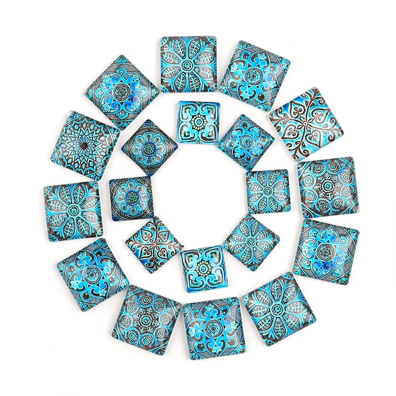 Niebiesko-biała porcelanowa układ kwadratowy pasować do 15/20/25/30mm DIY biżuteria do tworzenia elementy biżuterii do ustawiania podstawy kamea z kaboszonami szklanej